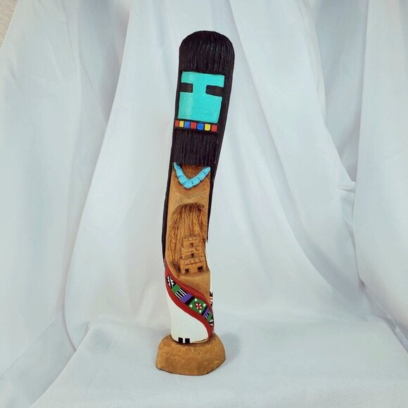Vintage Hand-Carved Wood Long Hair Hopi Kachina Doll  1995 11" Tall Signed dated - Picture 15 of 16
